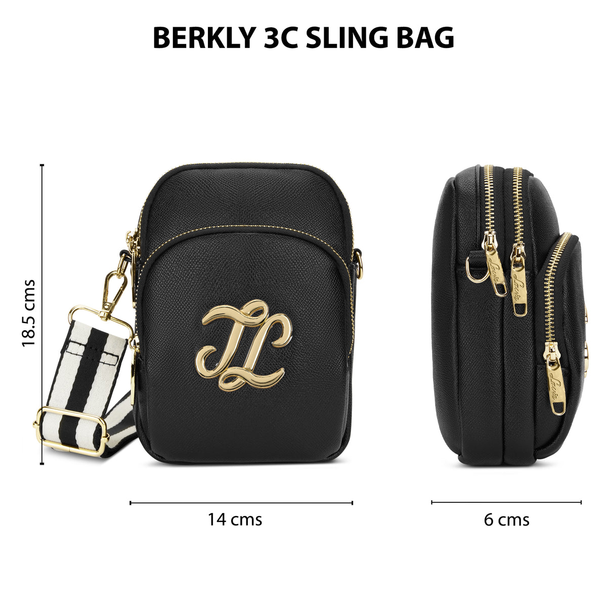 Berkly 3 Compartment Large Sling Bag Black