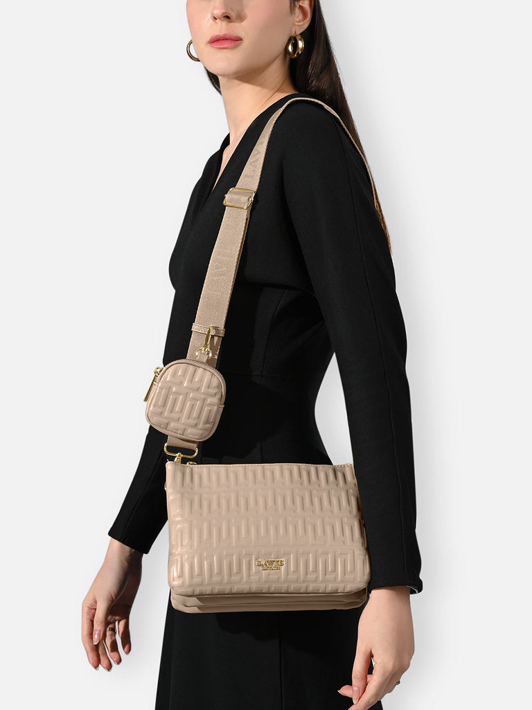 Emilan 5 Compartment Medium Sling Bag Beige