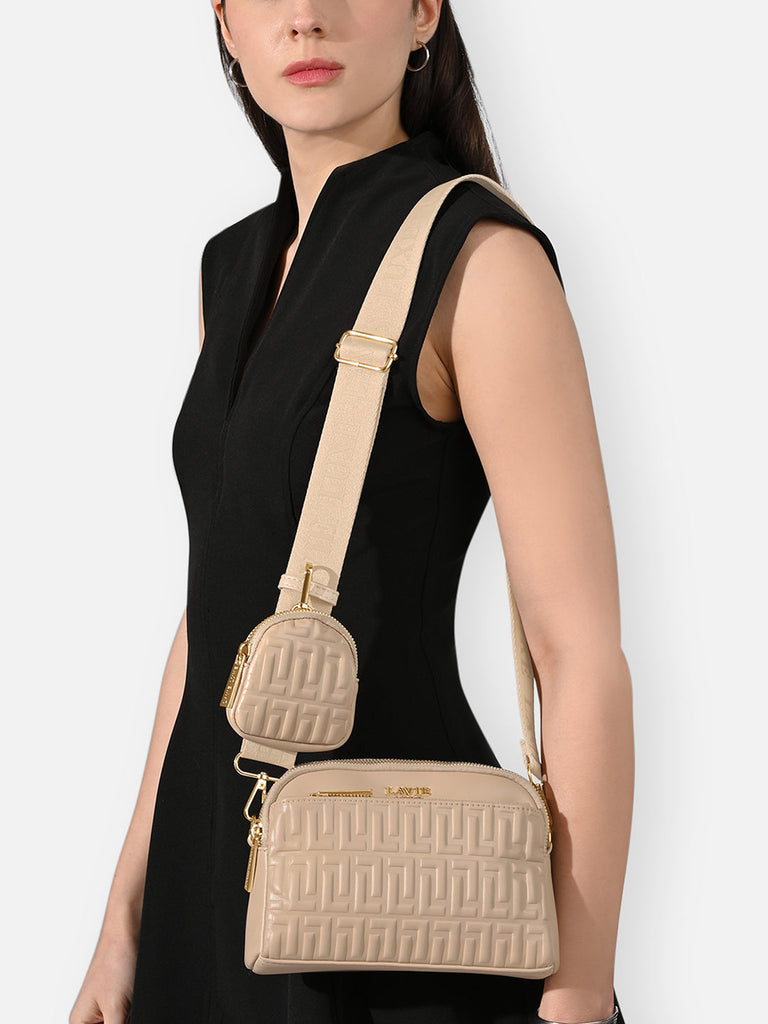 Emhemi 3 Compartment Medium Sling Bag Beige