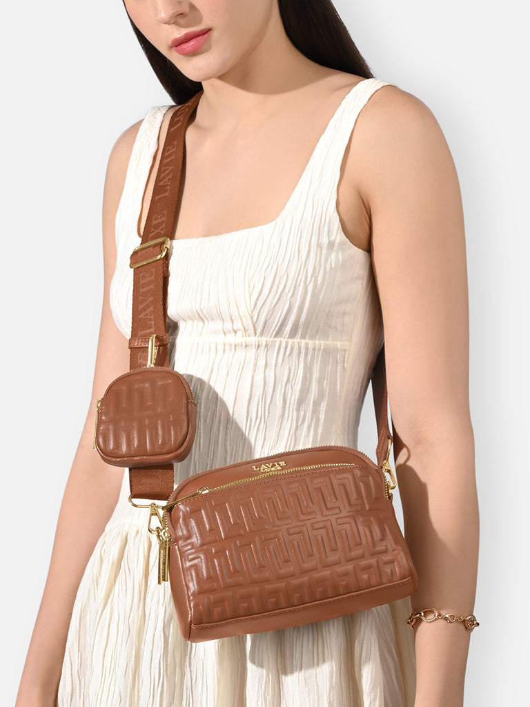 Emhemi 3 Compartment Medium Sling Bag Tan