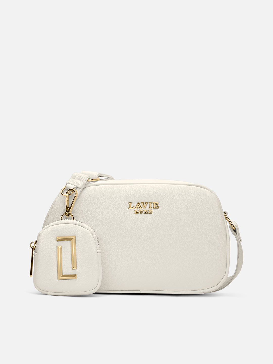 Camera 2 Compartment Soft Medium White Sling Bag