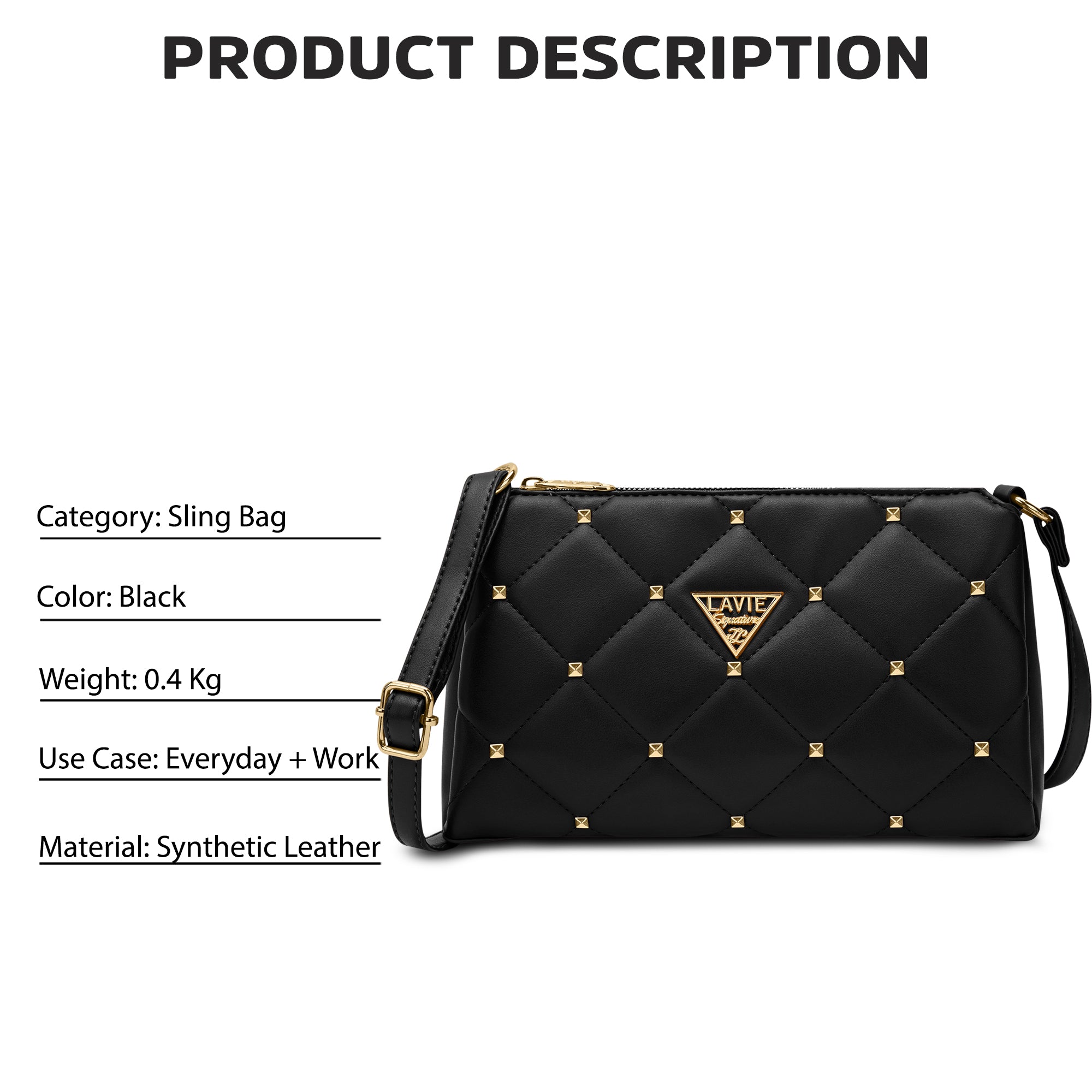 Stud Mesa 3 Compartments Sling Bag