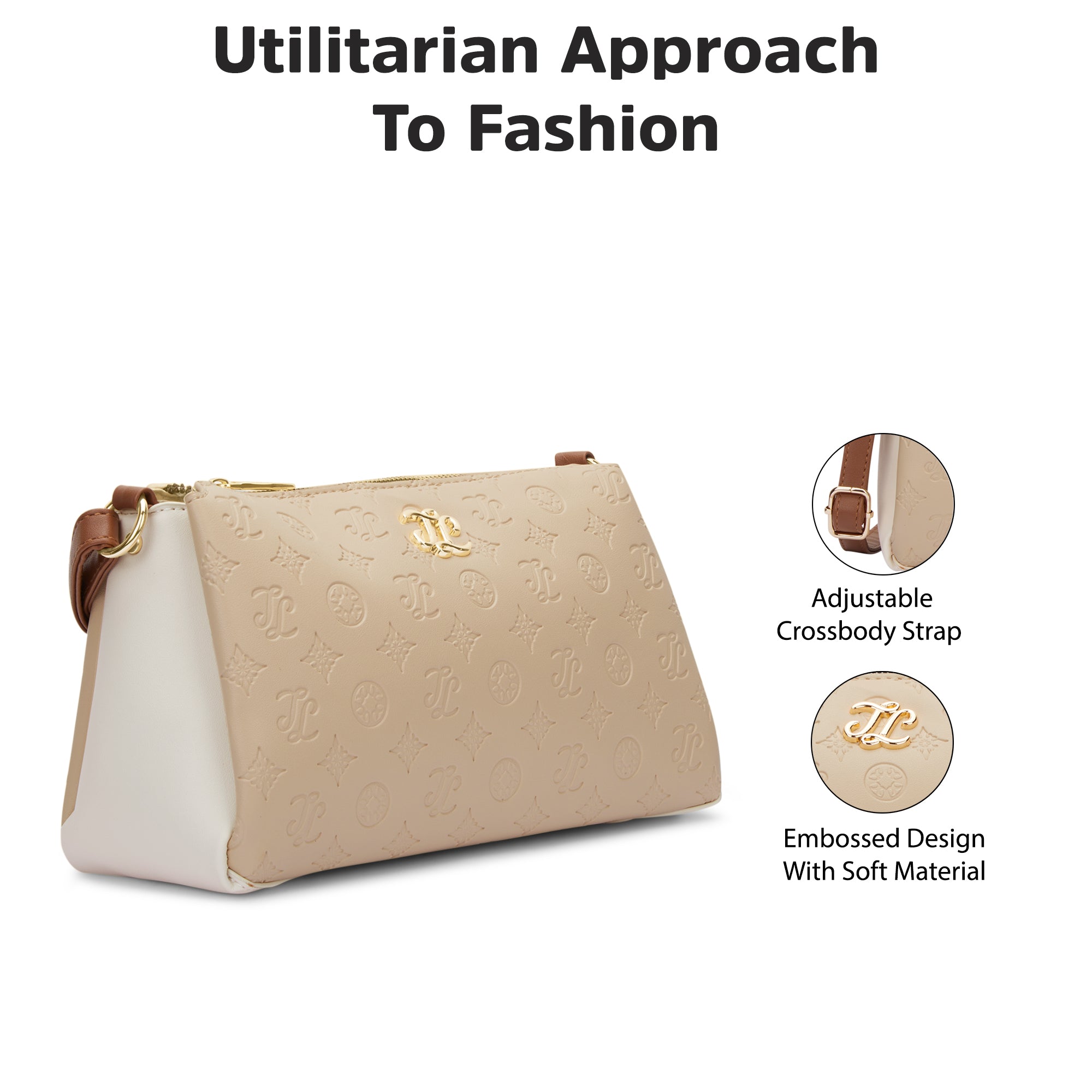Colourblock Cuba 3 Compartment Medium Sling Bag Beige