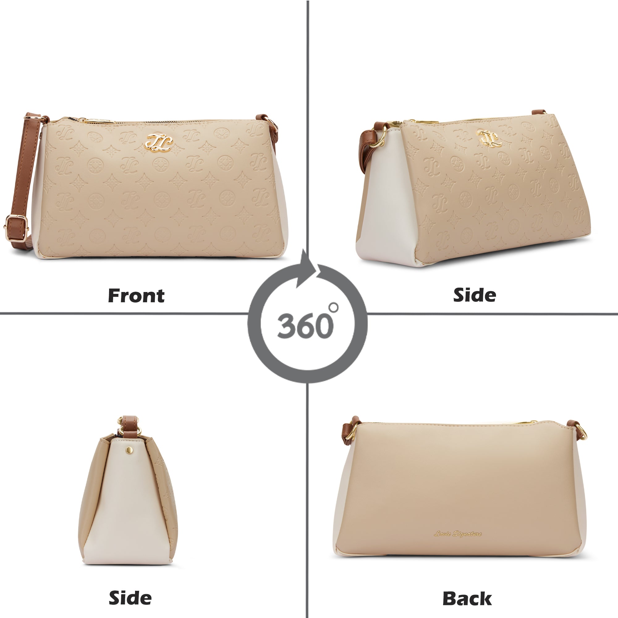 Colourblock Cuba 3 Compartment Medium Sling Bag Beige