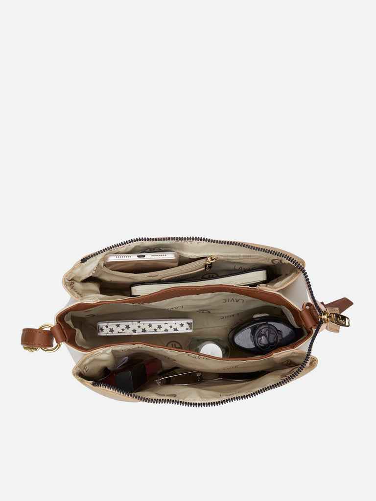 Colourblock Cuba 3 Compartment Medium Sling Bag Beige
