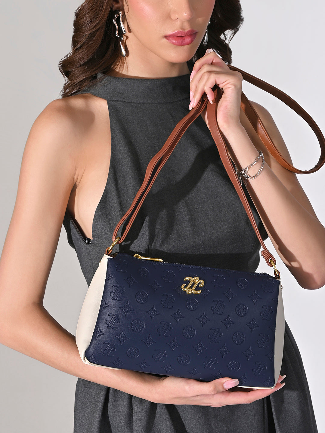 Colourblock Cuba 3 Compartment Medium Sling Bag Navy