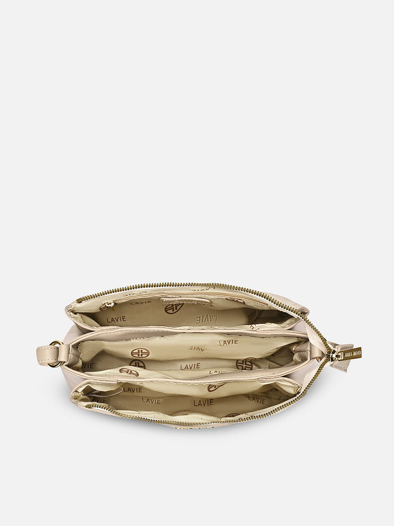 Glam Lizzy 3 Compartment Medium Sling bag Beige