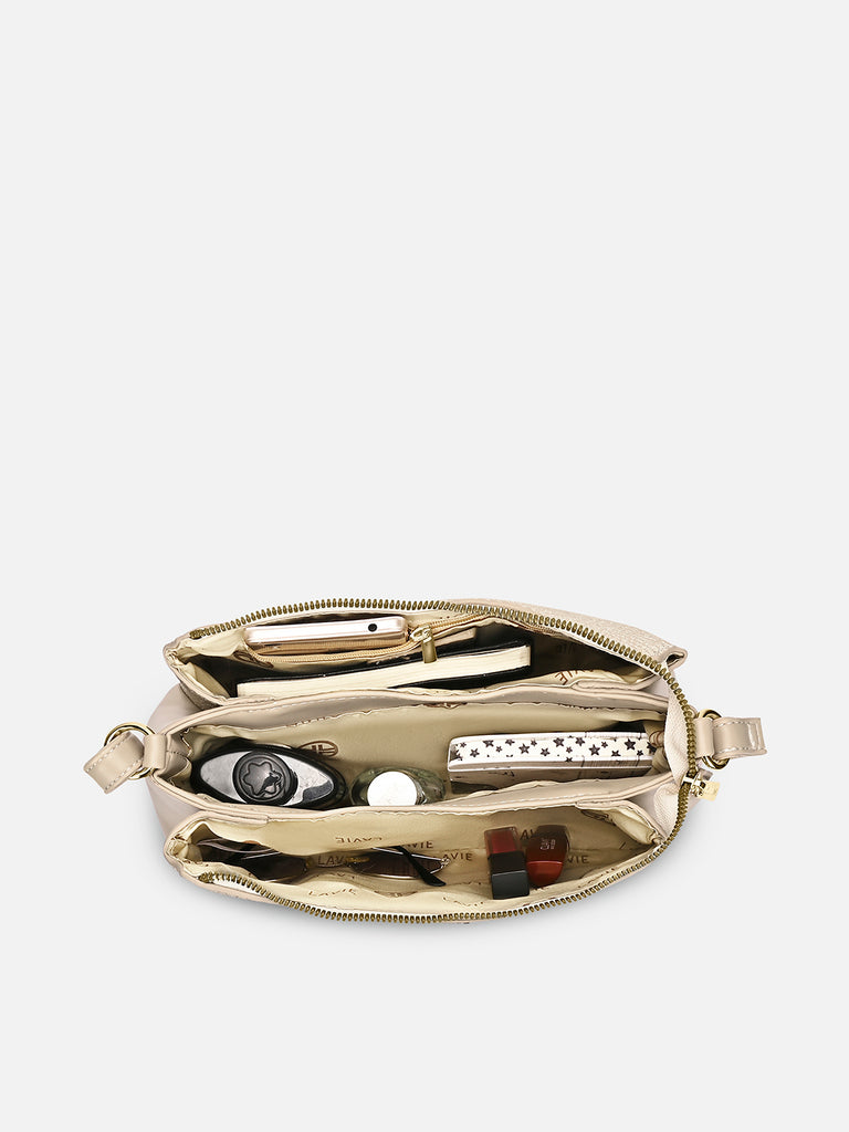 Glam Lizzy 3 Compartment Medium Sling bag Beige