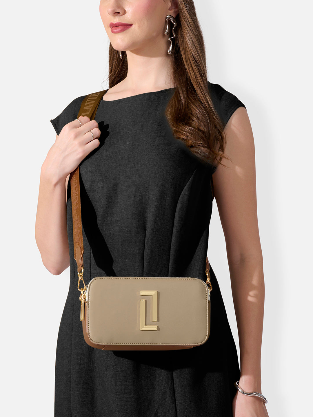 Colorblock Fenny Box Sling Bag Bag Beige