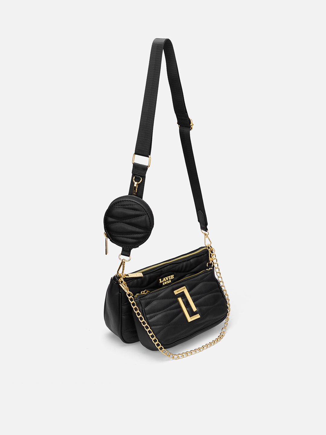 Lucie Quilted 3Piece Slingbag Black