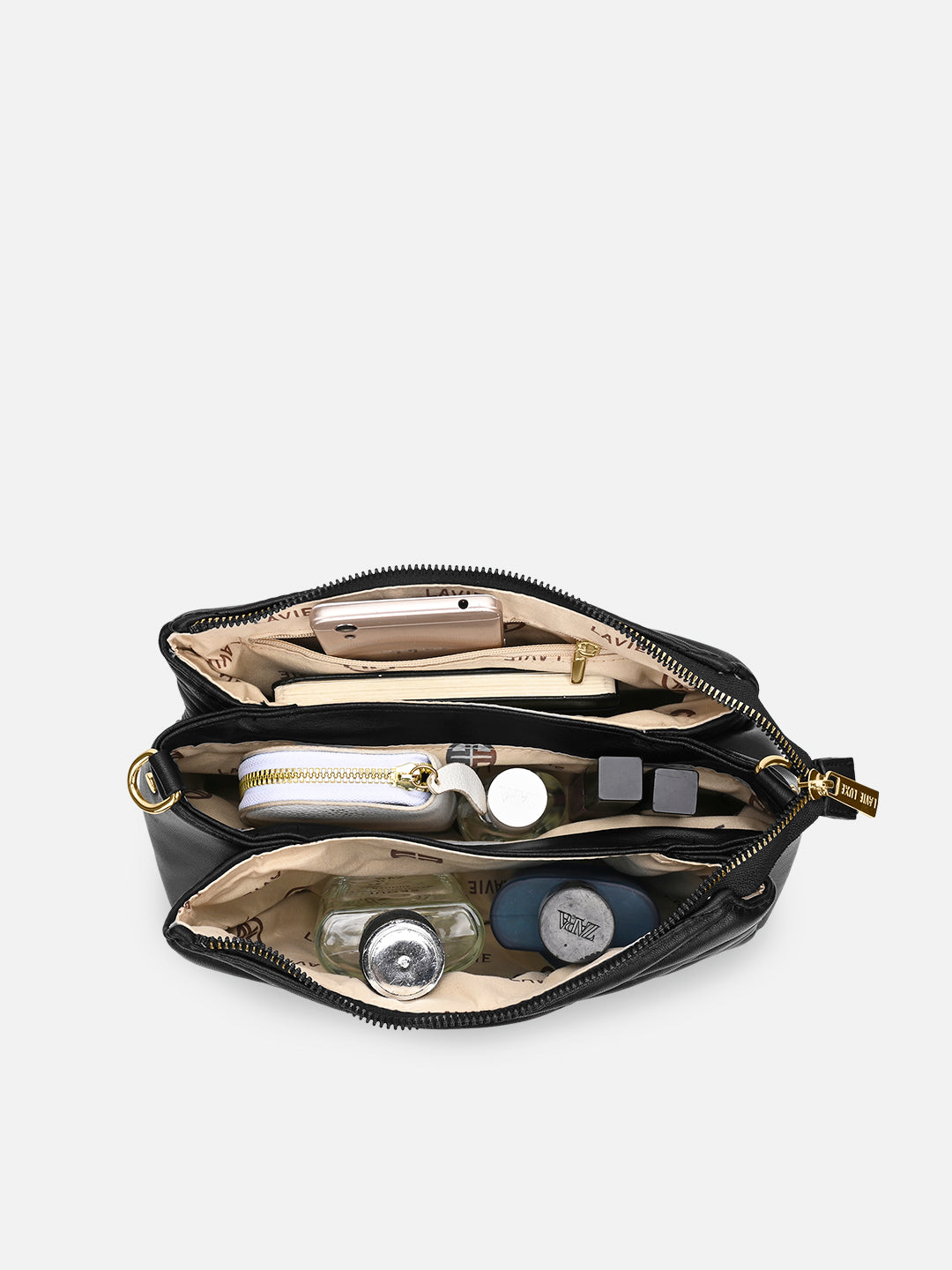 Lucie Quilted 3Compartment Slingbag Black