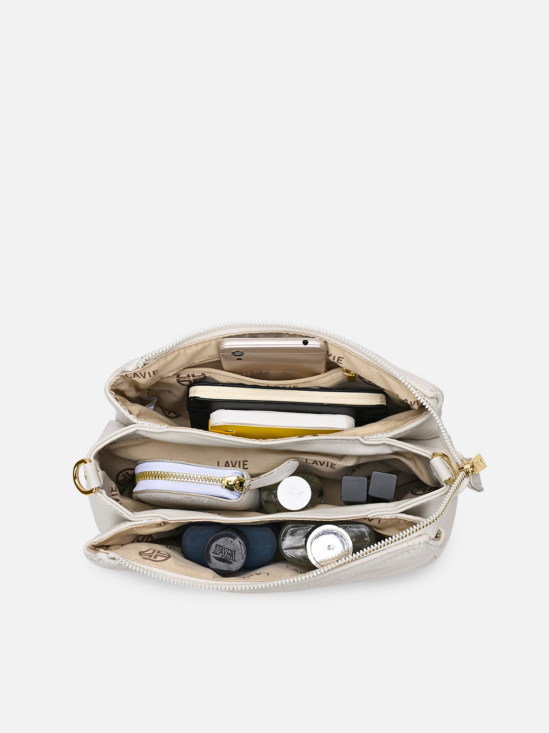 Lucie Quilted 3Compartment Slingbag Off White