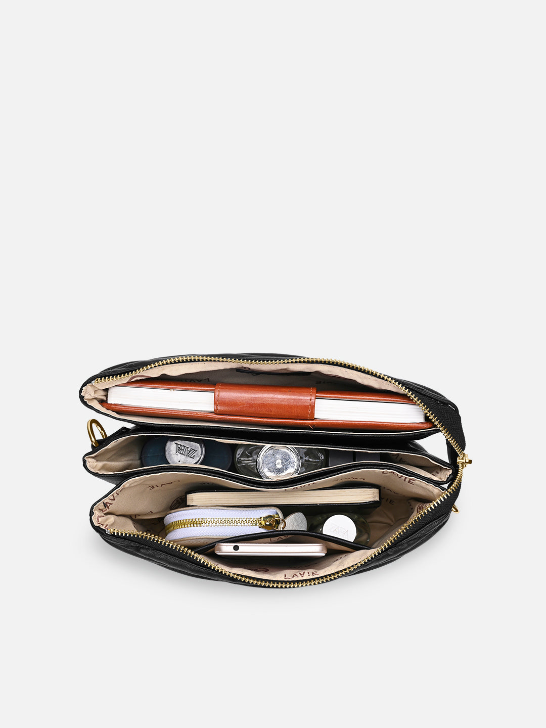 Lucie Quilted 5Compartment Slingbag Black