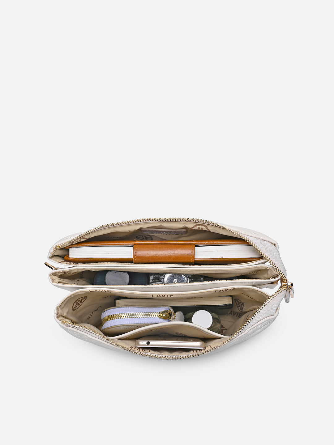 Lucie Quilted 5Compartment Slingbag Off White