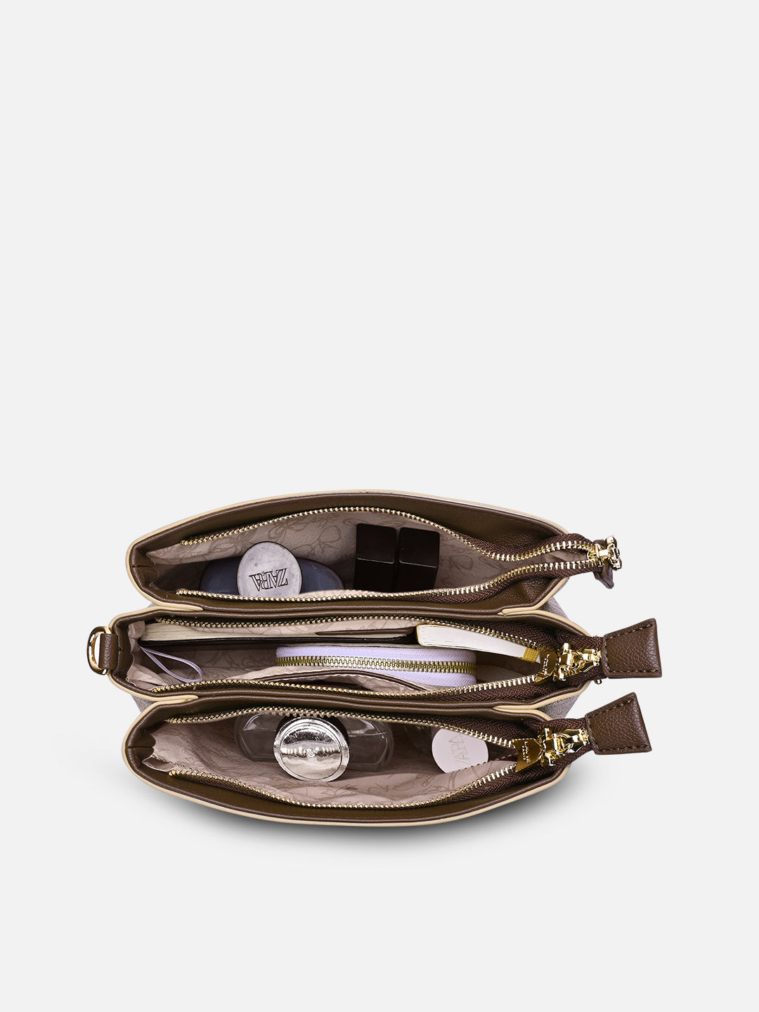 Mono Lior 3 Compartment Large Sling Bag Latte