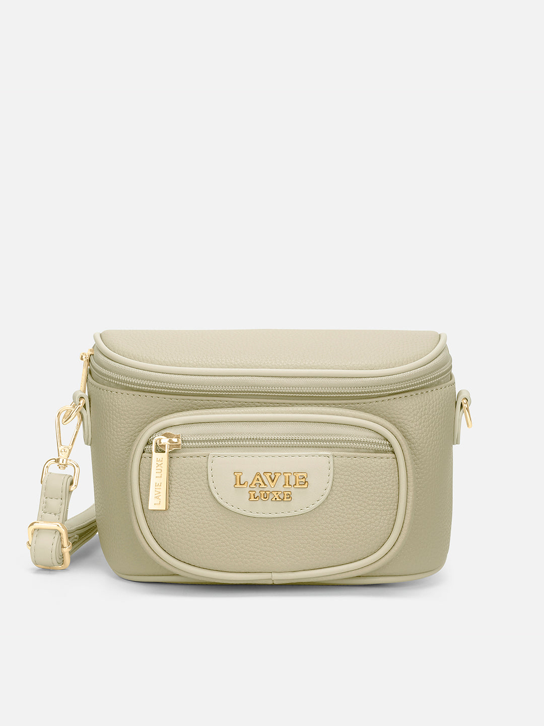 Sophie Oval Top Zip Small Beige Sling Bag