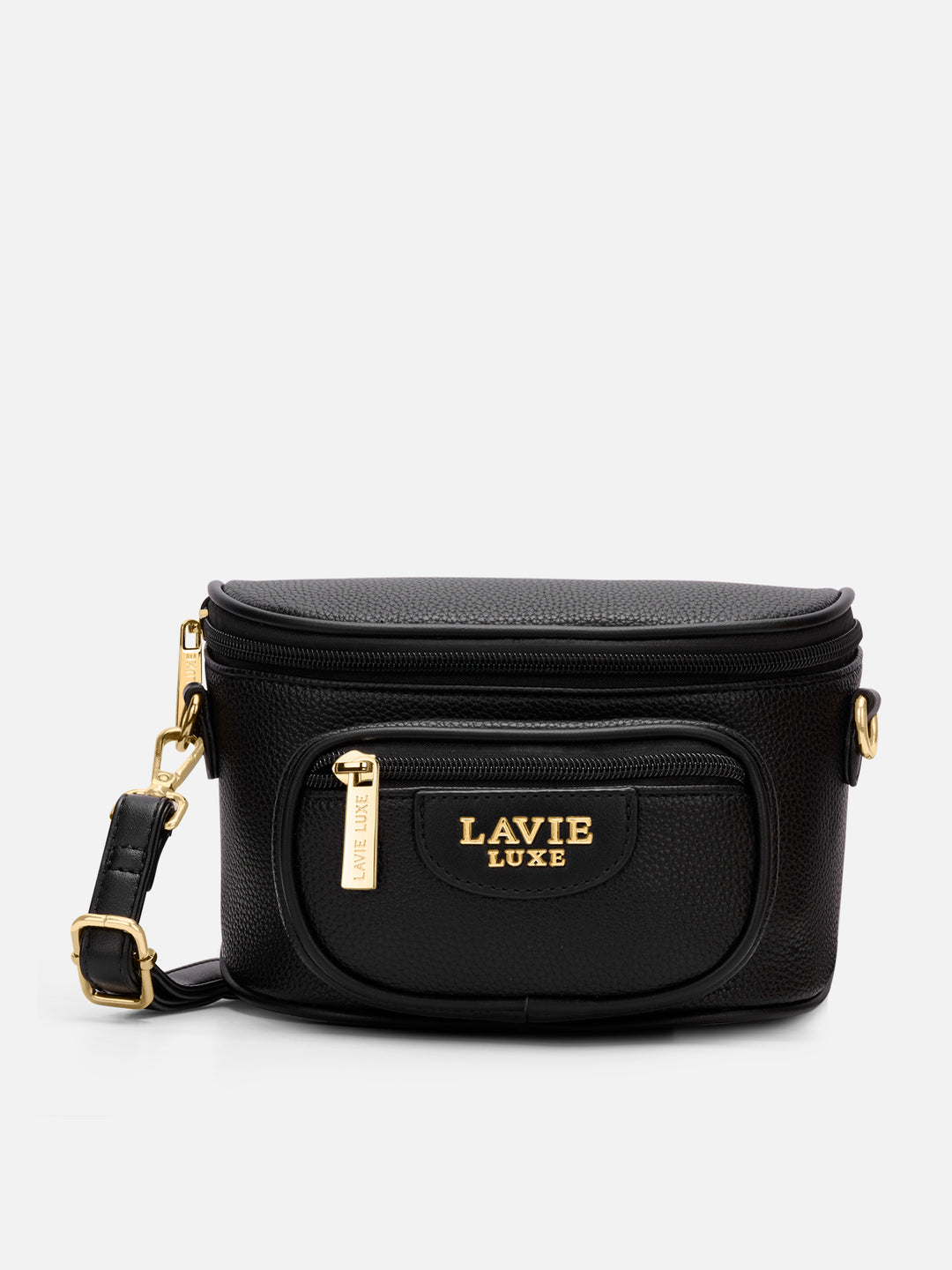 Sophie Oval Top Zip Small Black Sling Bag