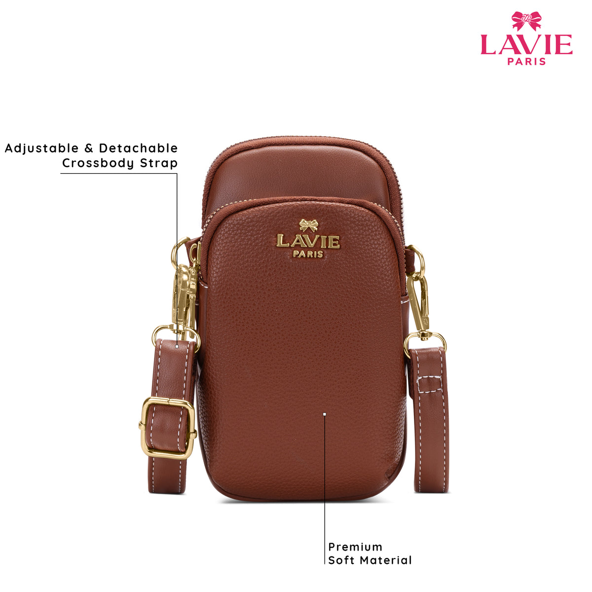 Soft Karen Mobile 2 Compartment Small Tan Sling Bag