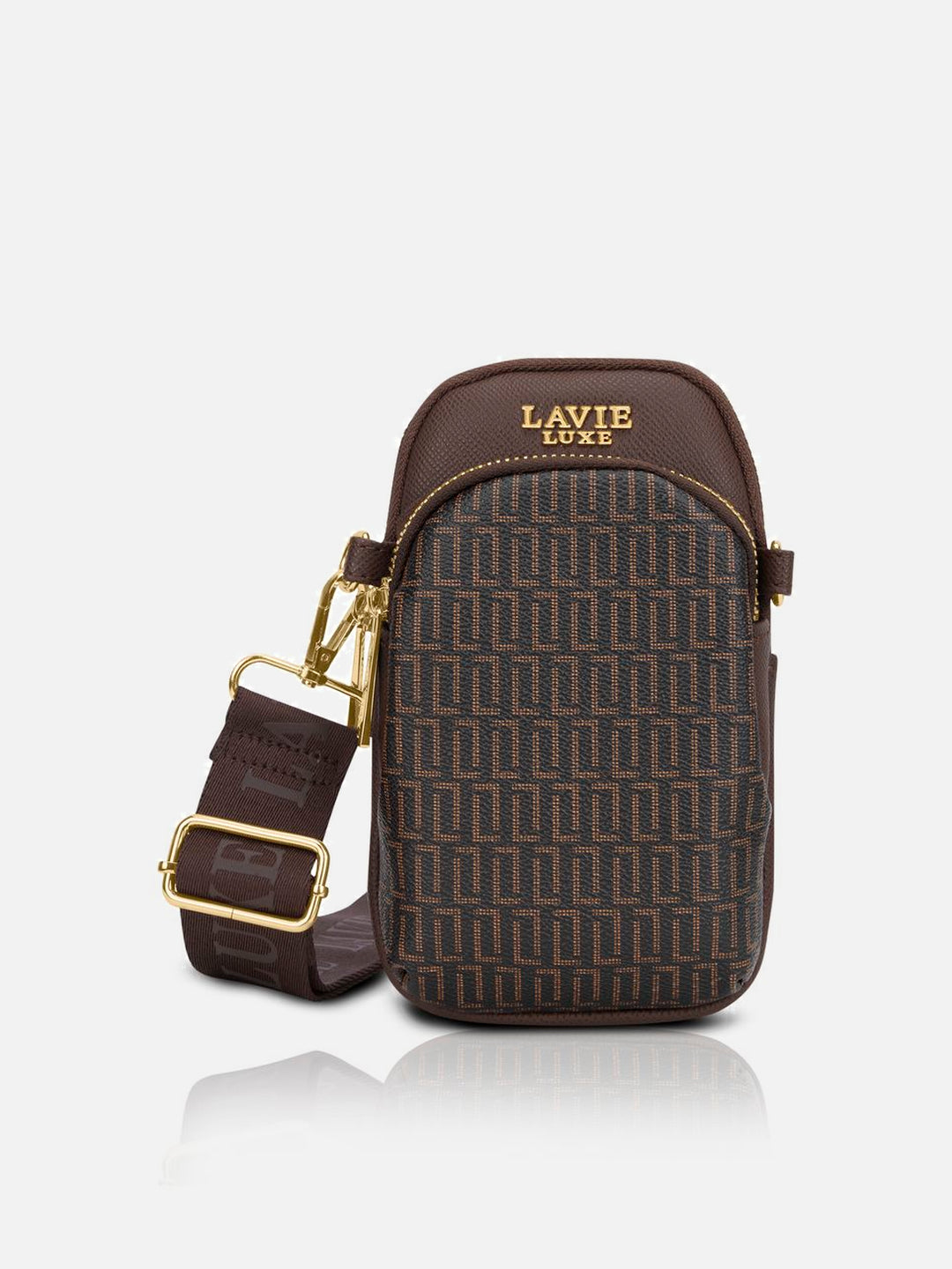Lx Mono Mobile 2 Compartment Ladies Small Choco Sling Bag