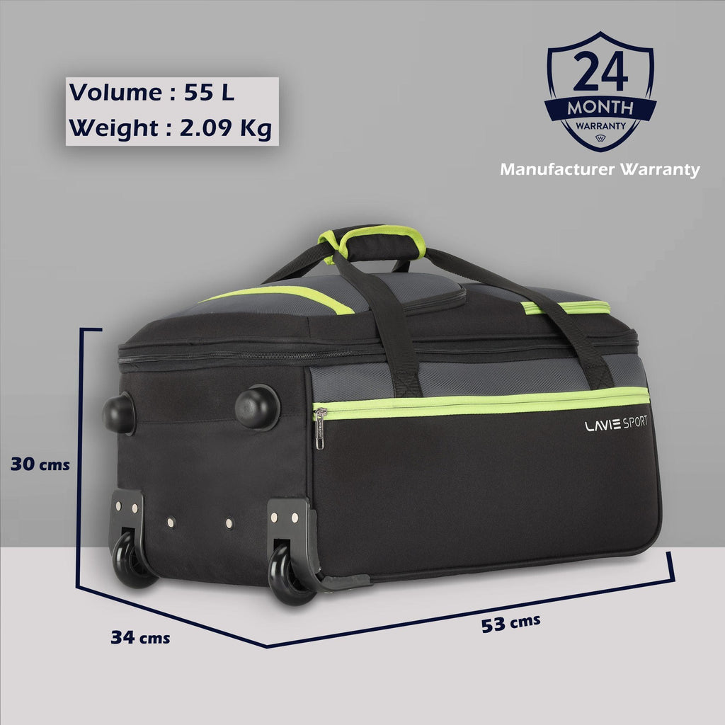Lavie Sport Medium size 53 cms Extreme Wheel Duffle Push Button Trolley Bag| Trolley Bag Black - Lavie World