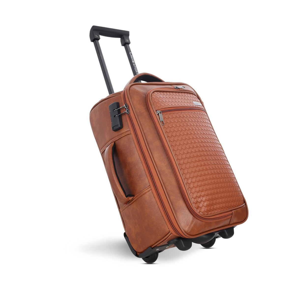 Premium Majestic Bottega Overnighter Laptop Trolley Duffle Bag Tan