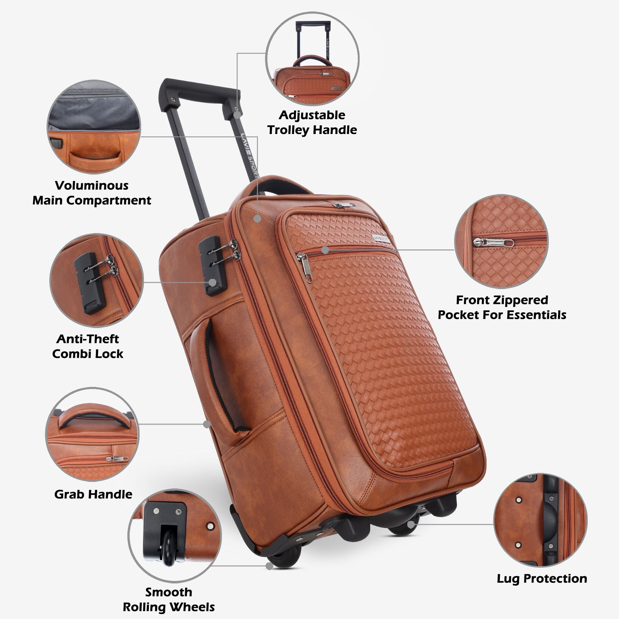 Premium Majestic Bottega Overnighter Laptop Trolley Duffle Bag Tan