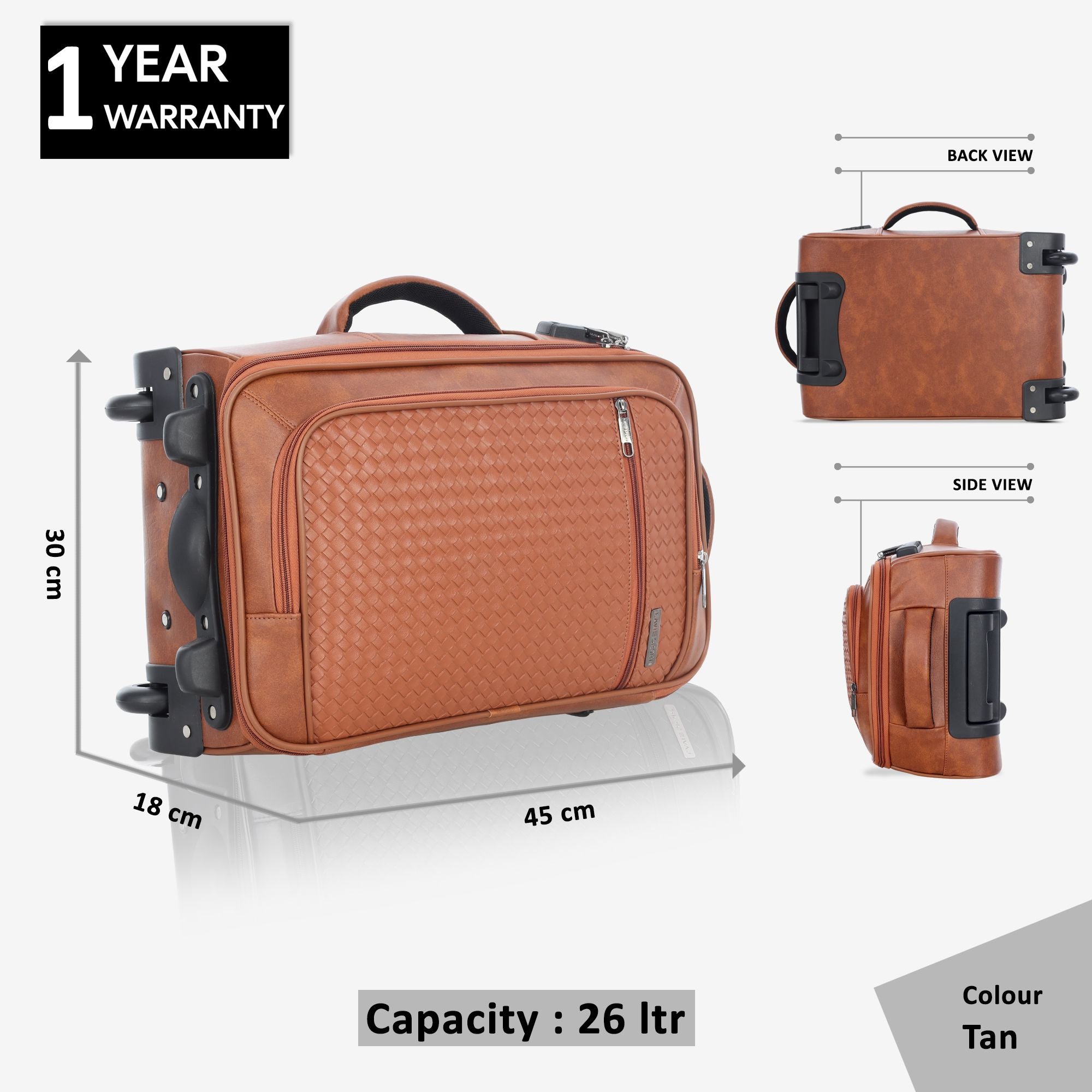 Premium Majestic Bottega Overnighter Laptop Trolley Duffle Bag Tan