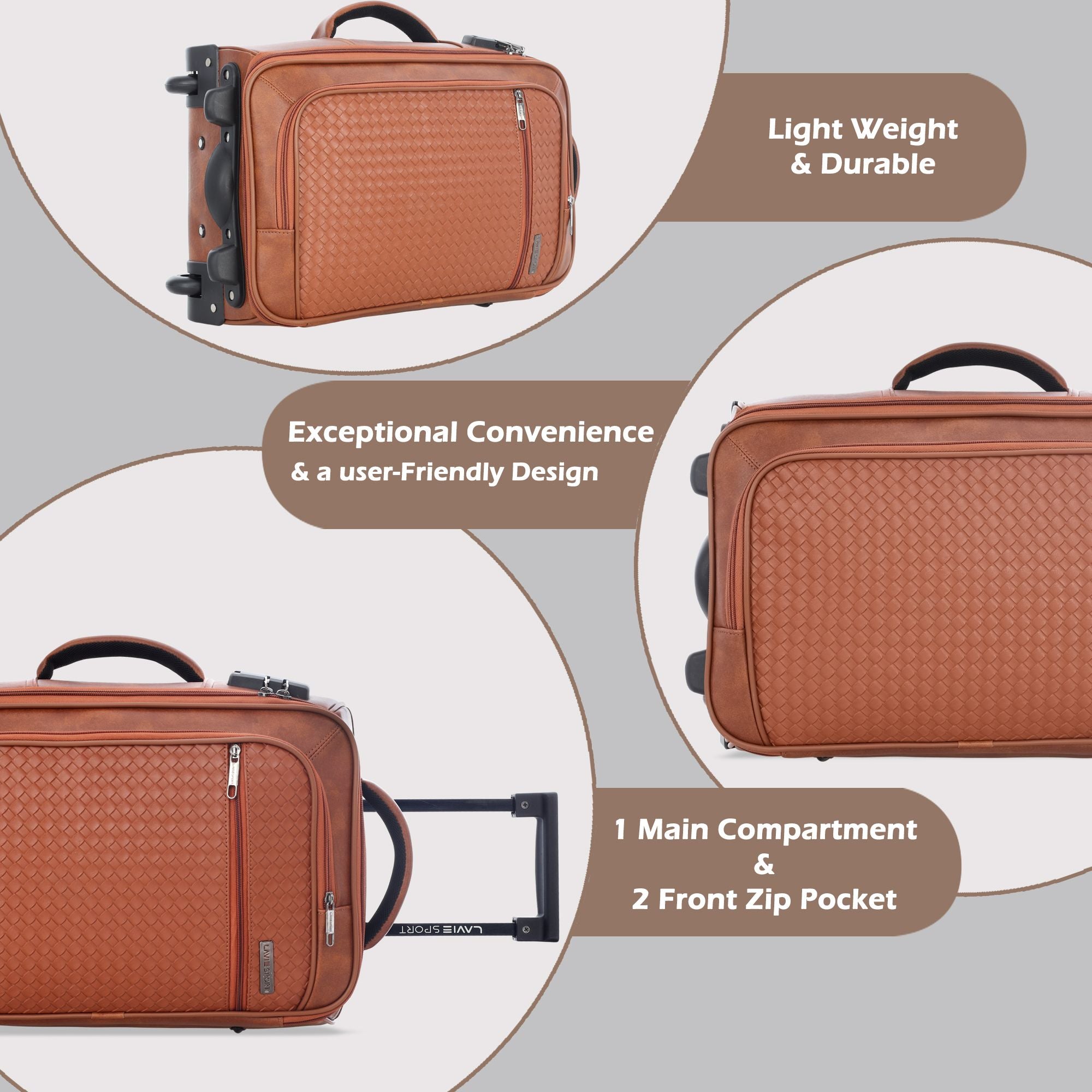 Premium Majestic Bottega Overnighter Laptop Trolley Duffle Bag Tan