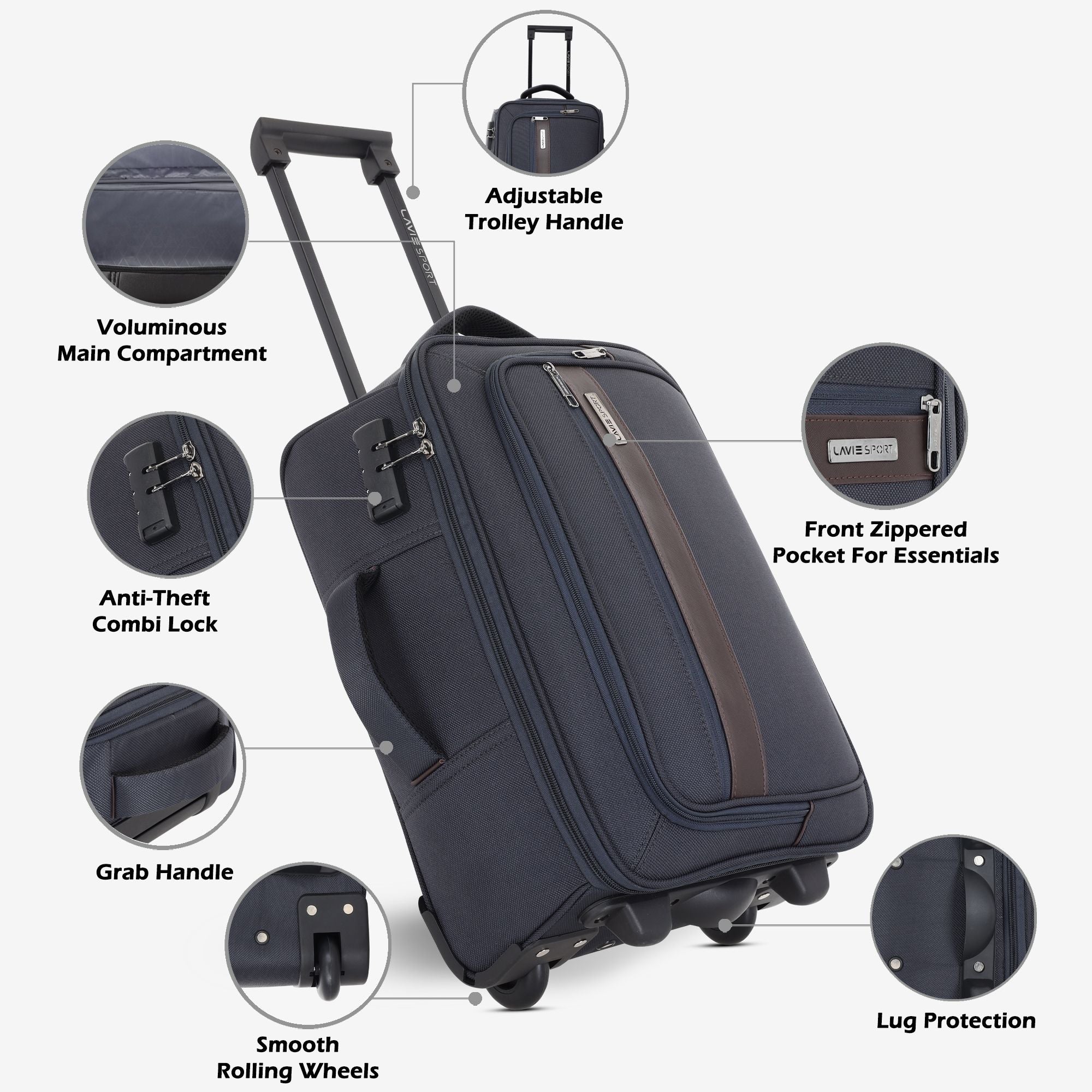 Royalty Wheel Duffle Bag Laptop Compatible Combi Lock C.Blue/Choco