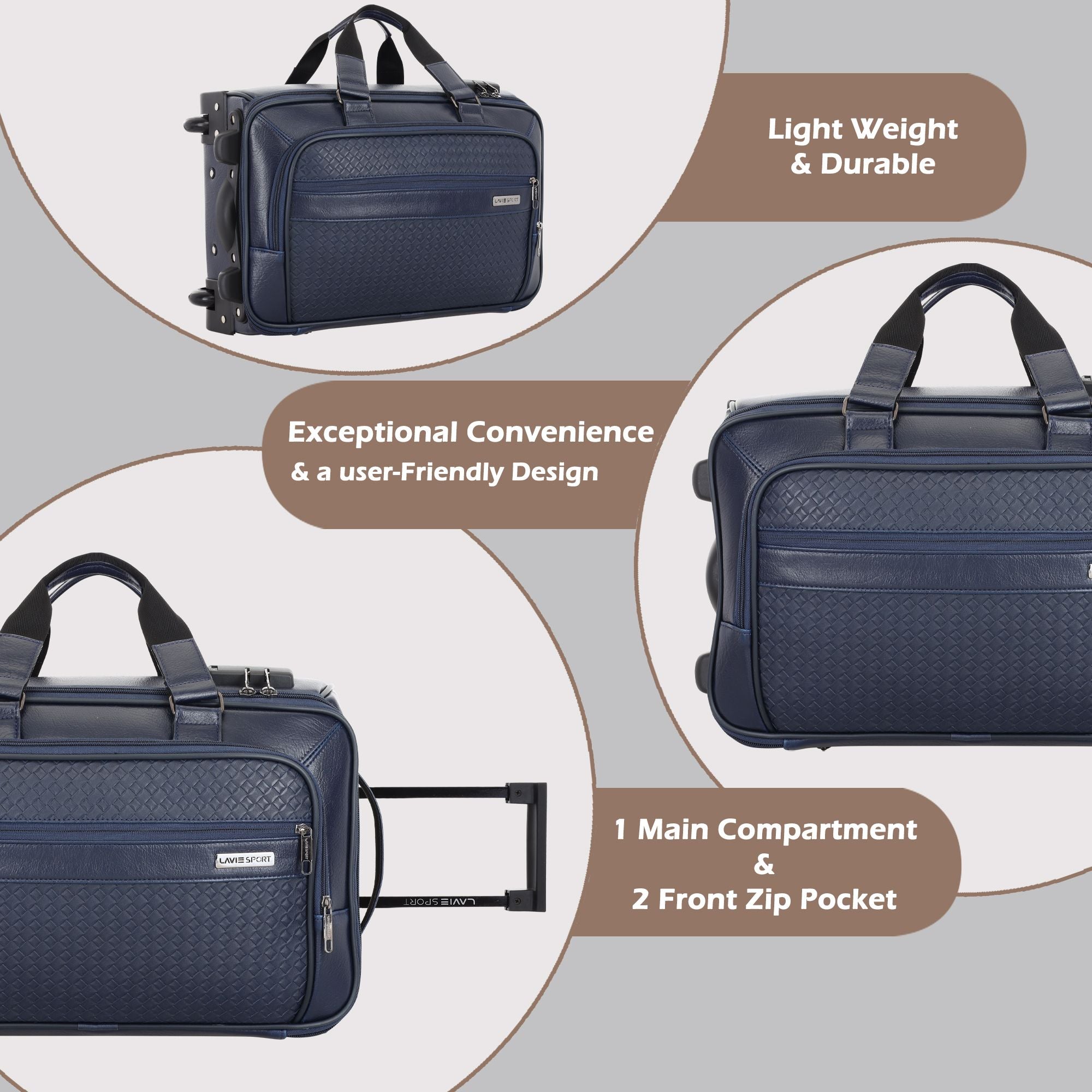 Premium Metro Trolley Laptop Compatible Combi Lock Overnighter Duffle Bag Navy