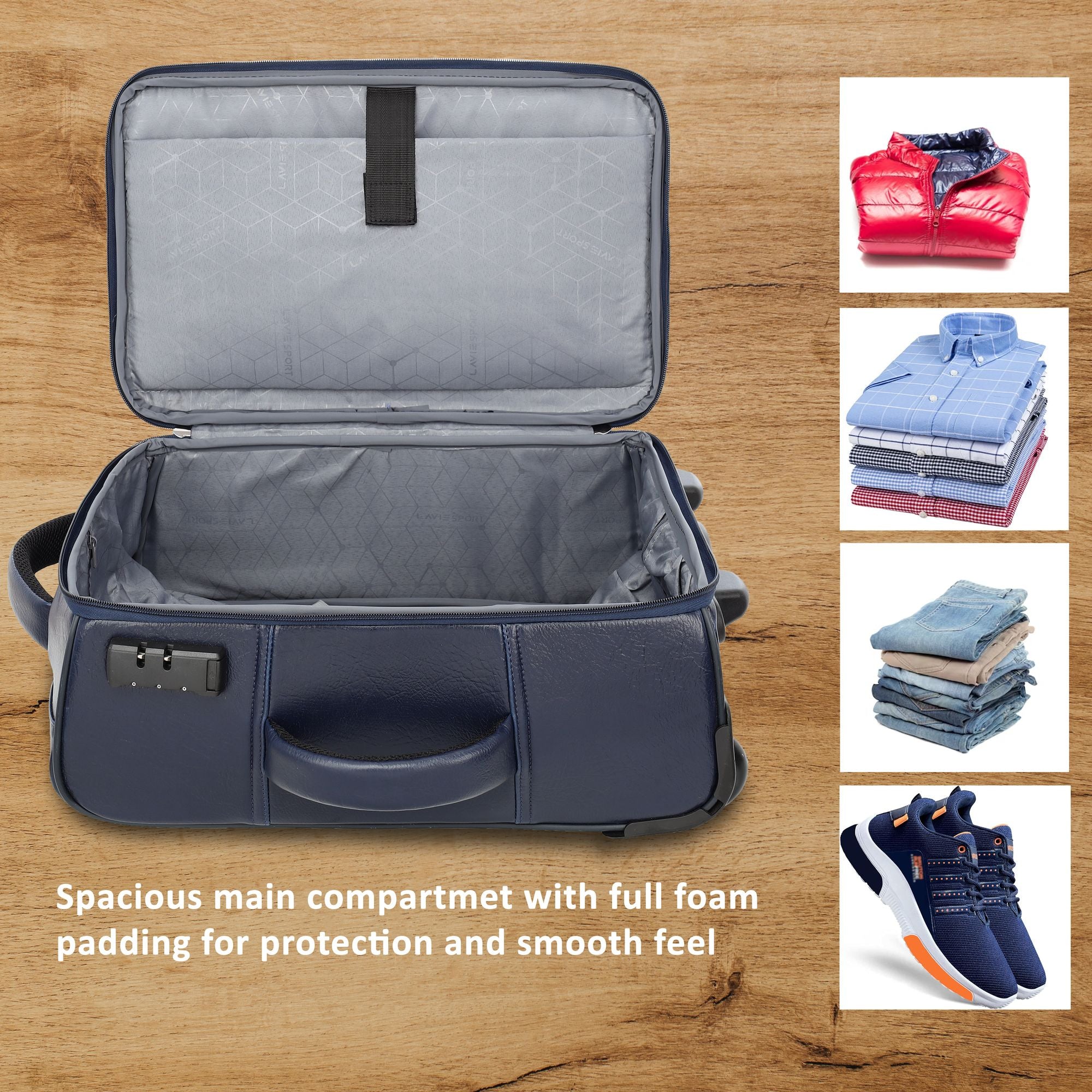 Premium Metro Trolley Laptop Compatible Combi Lock Overnighter Duffle Bag Navy