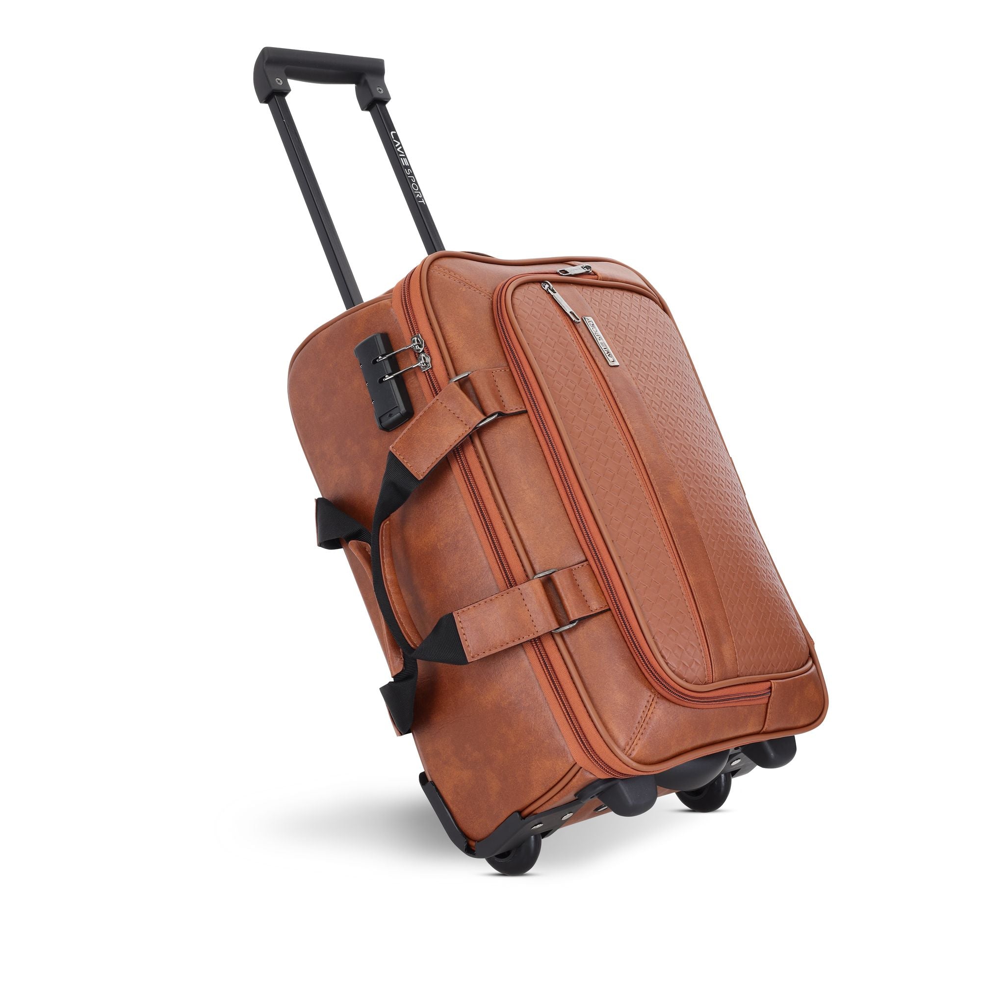 Premium Metro Trolley Laptop Compatible Combi Lock Overnighter Duffle Bag Tan
