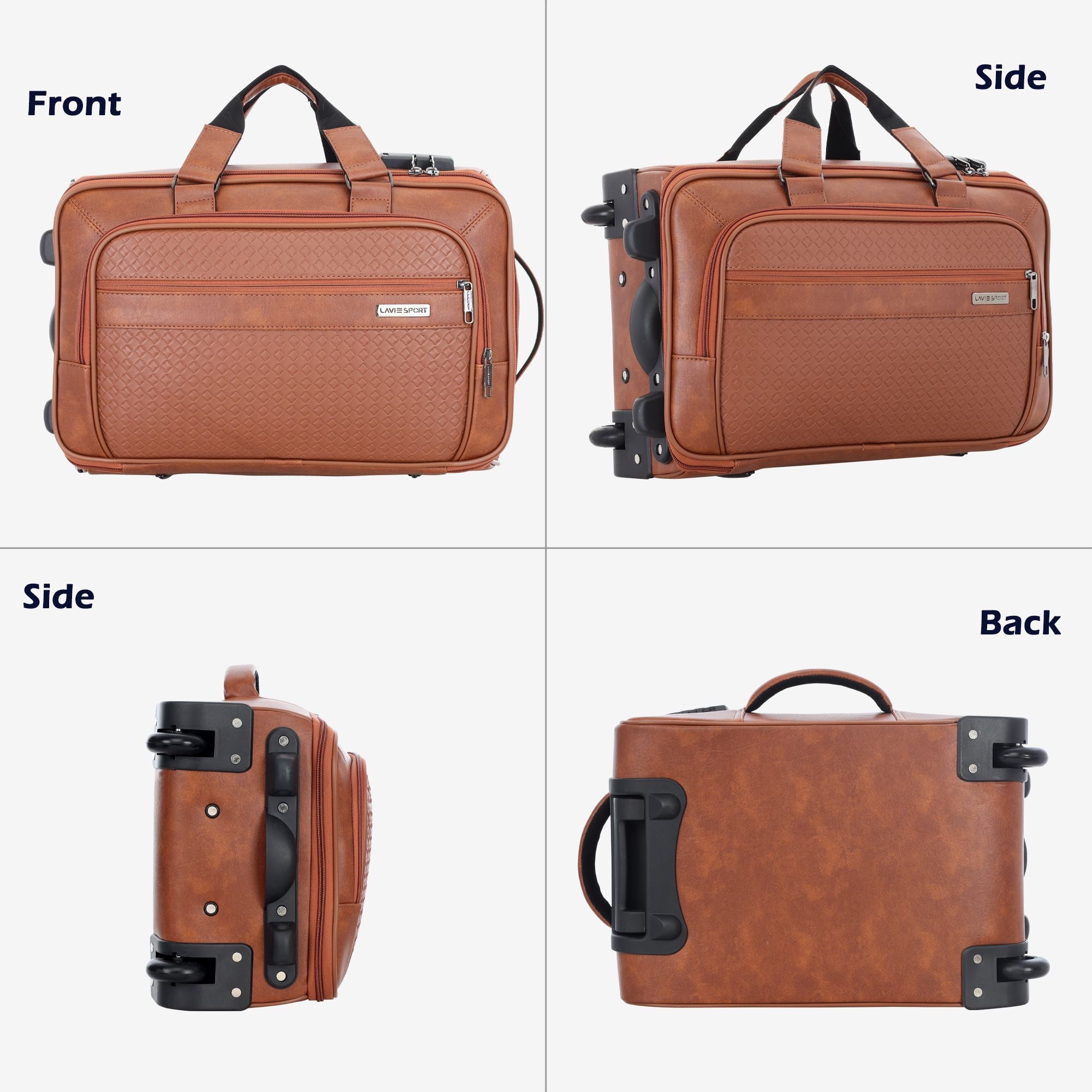 Premium Metro Trolley Laptop Compatible Combi Lock Overnighter Duffle Bag Tan