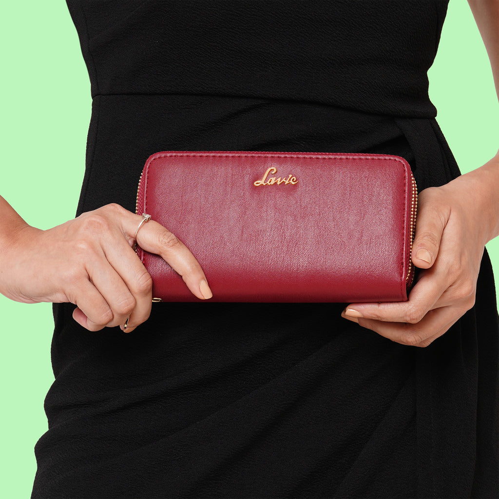 Lavie Savy Maroon Large Women's Dual Zip Wallet