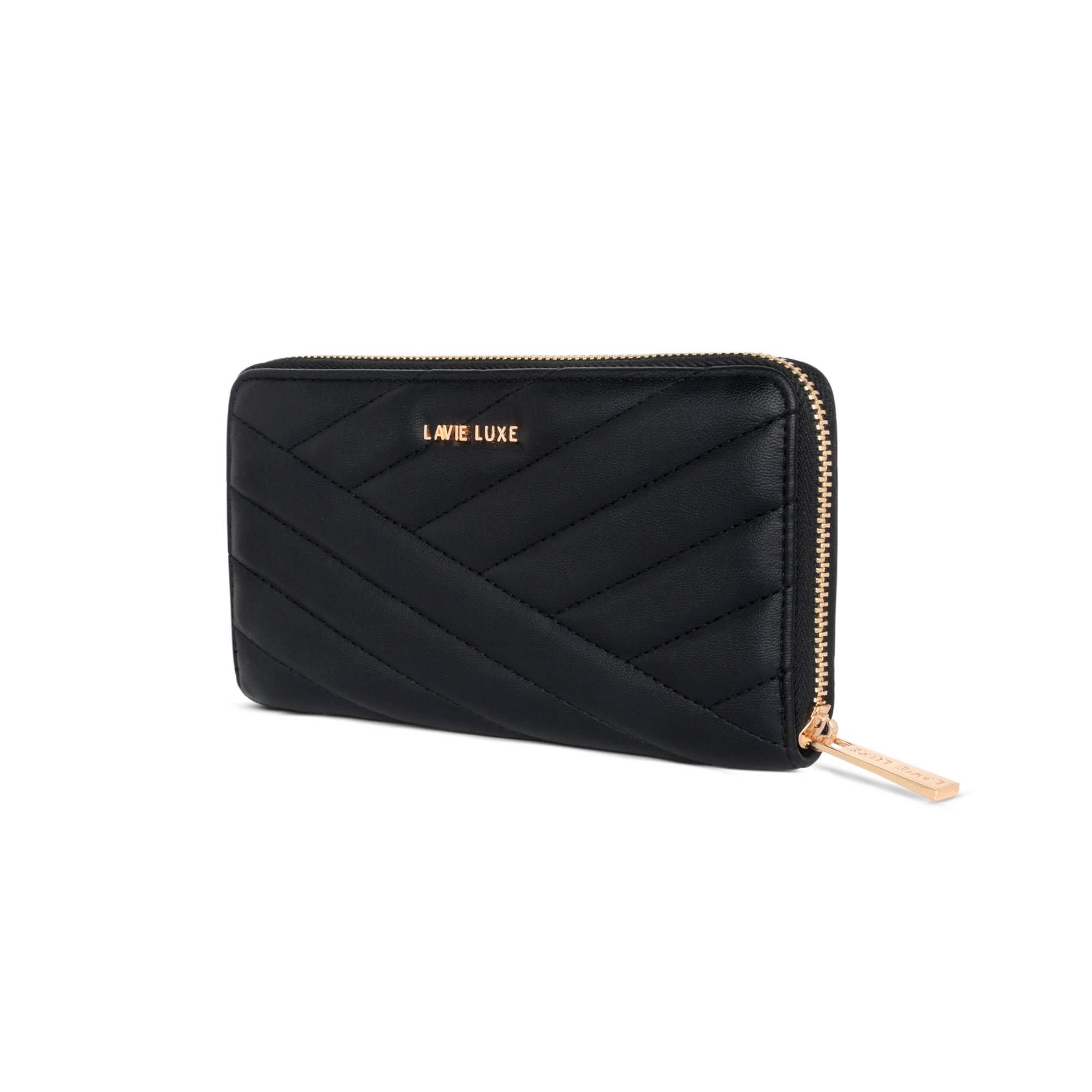 Lavie Luxe Black Large Women's Cross Quilt Zip Around Wallet