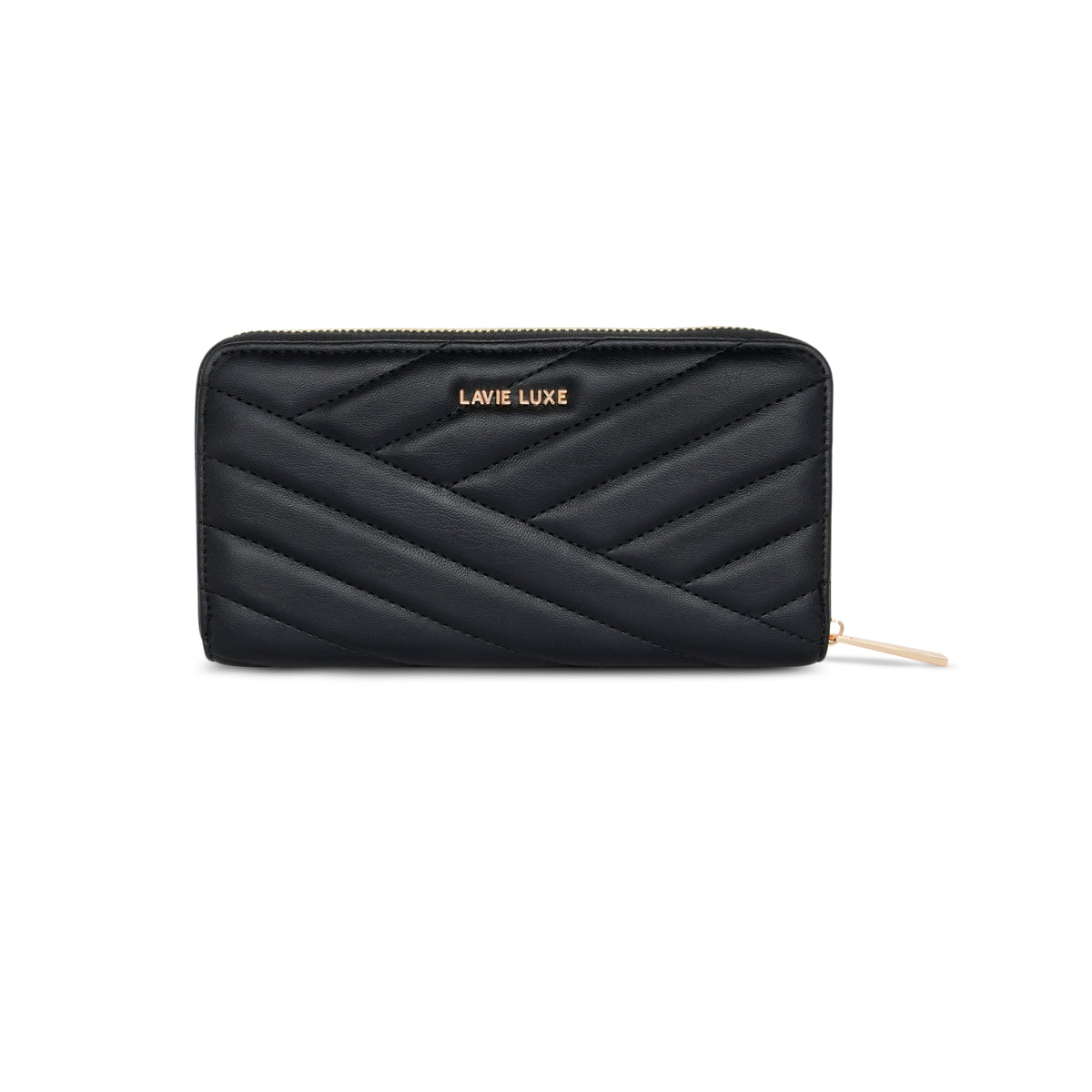 Lavie Luxe Black Large Women's Cross Quilt Zip Around Wallet