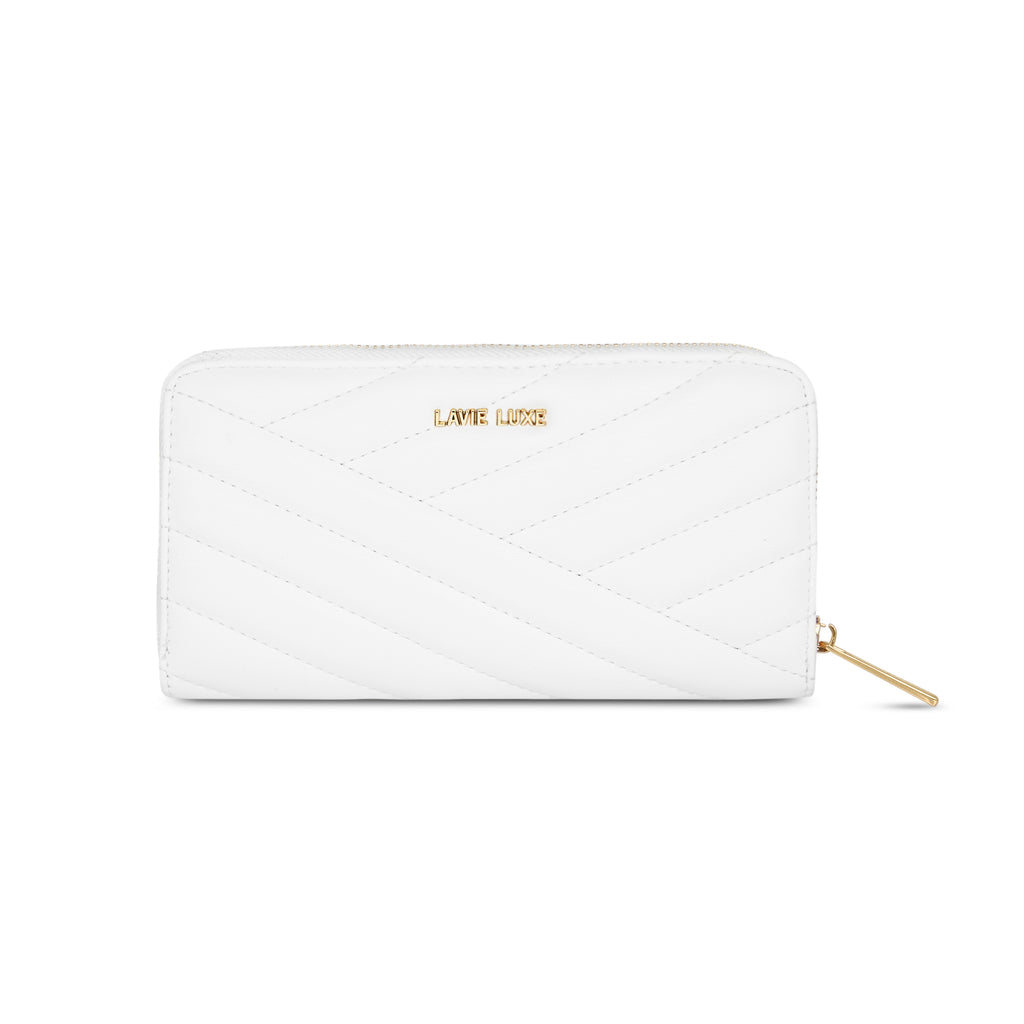 Lavie Luxe White Large Women's Cross Quilt Zip Around Wallet
