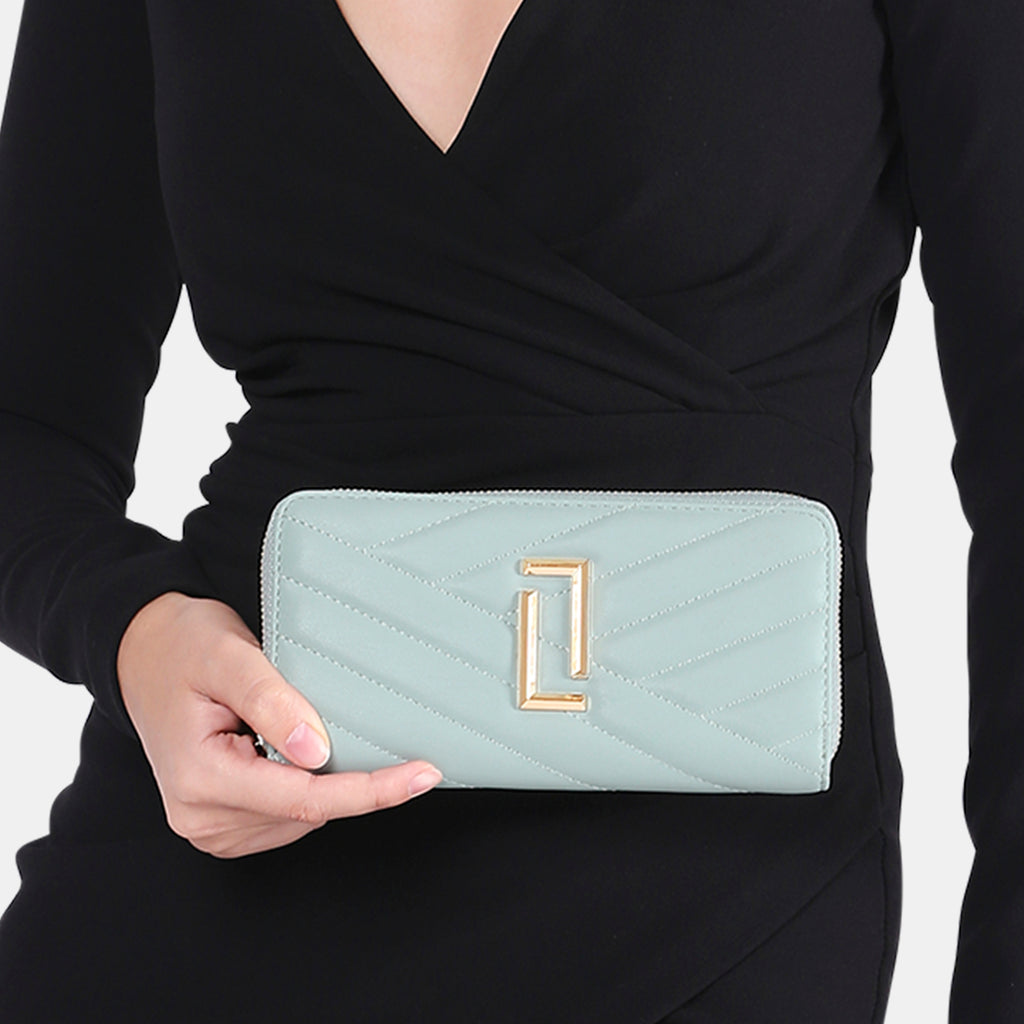 Lavie Luxe Mint Large Women's Cross Quilt Zip Around Wallet