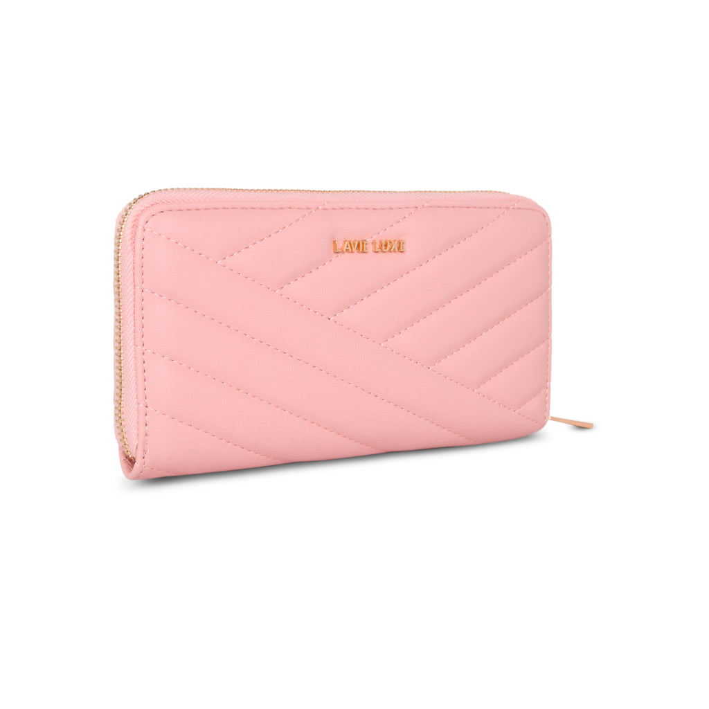 Lavie Luxe Light Pink Large Women's Cross Quilt Zip Around Wallet