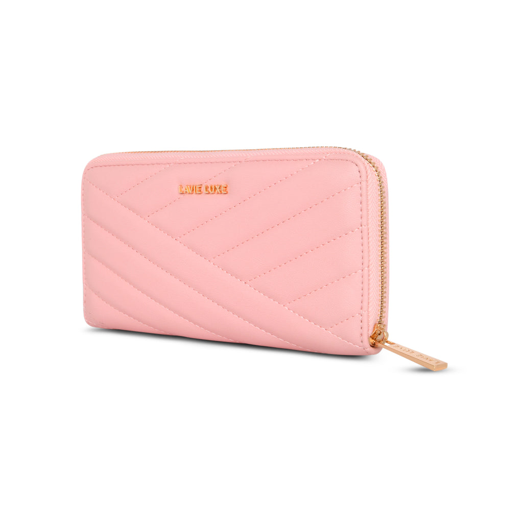 Lavie Luxe Light Pink Large Women's Cross Quilt Zip Around Wallet