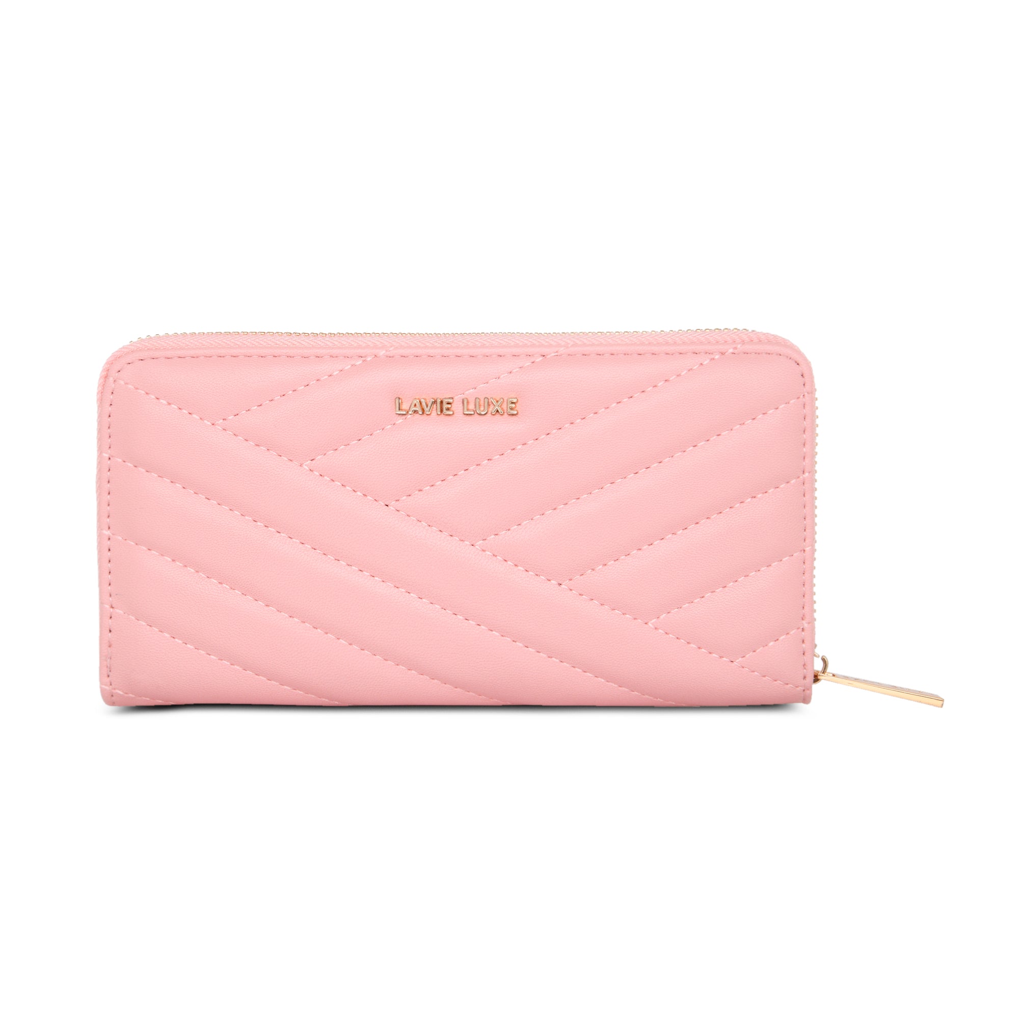 Lavie Luxe Light Pink Large Women's Cross Quilt Zip Around Wallet