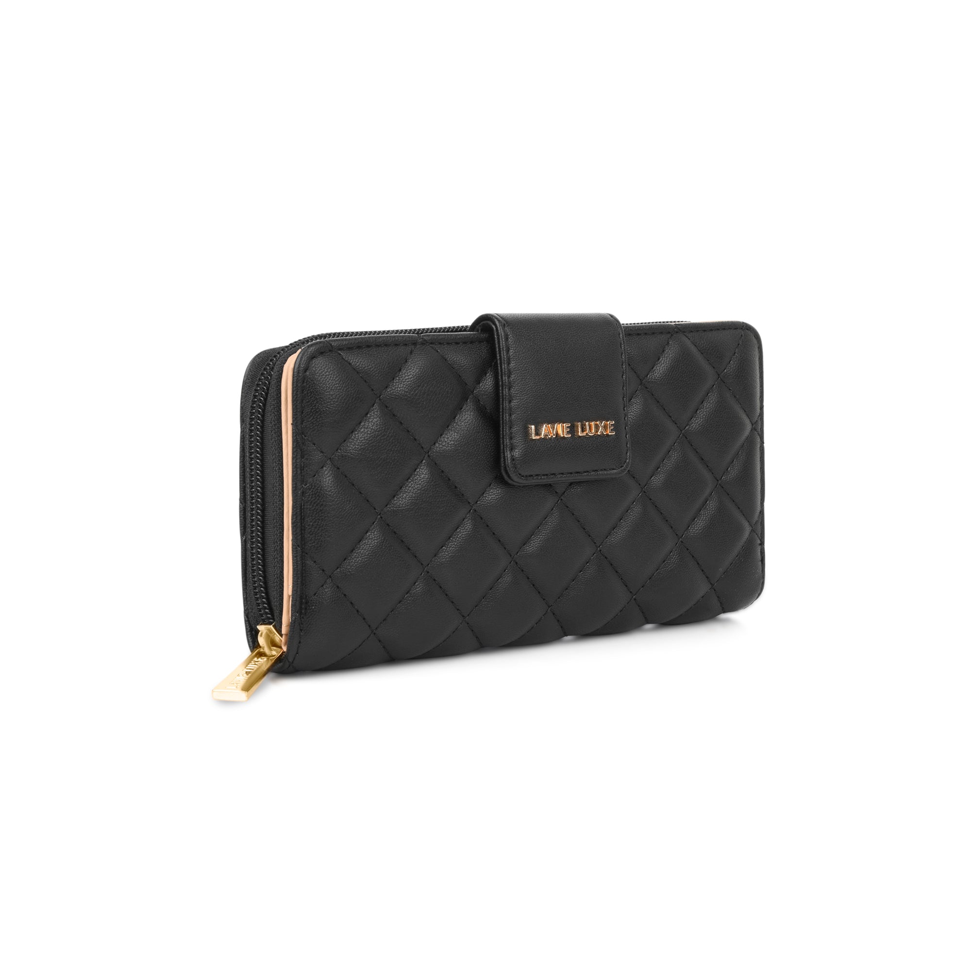 Lavie Luxe Black Large Women's Diamond Bifold Wallet