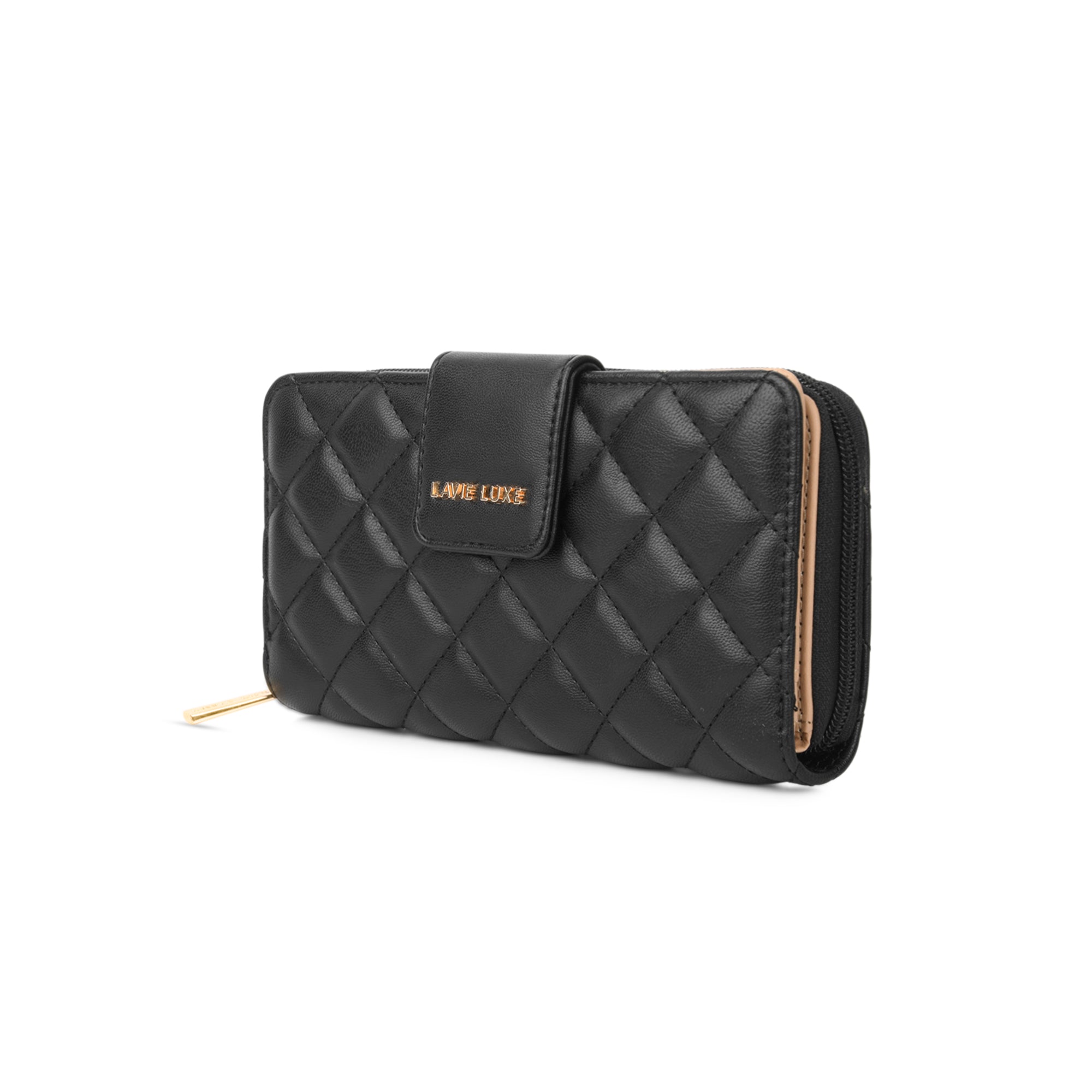Lavie Luxe Black Large Women's Diamond Bifold Wallet