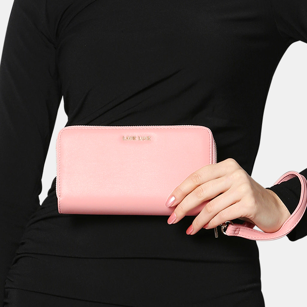 Lavie Luxe Light Pink Large Women's Dual Zip Wallet