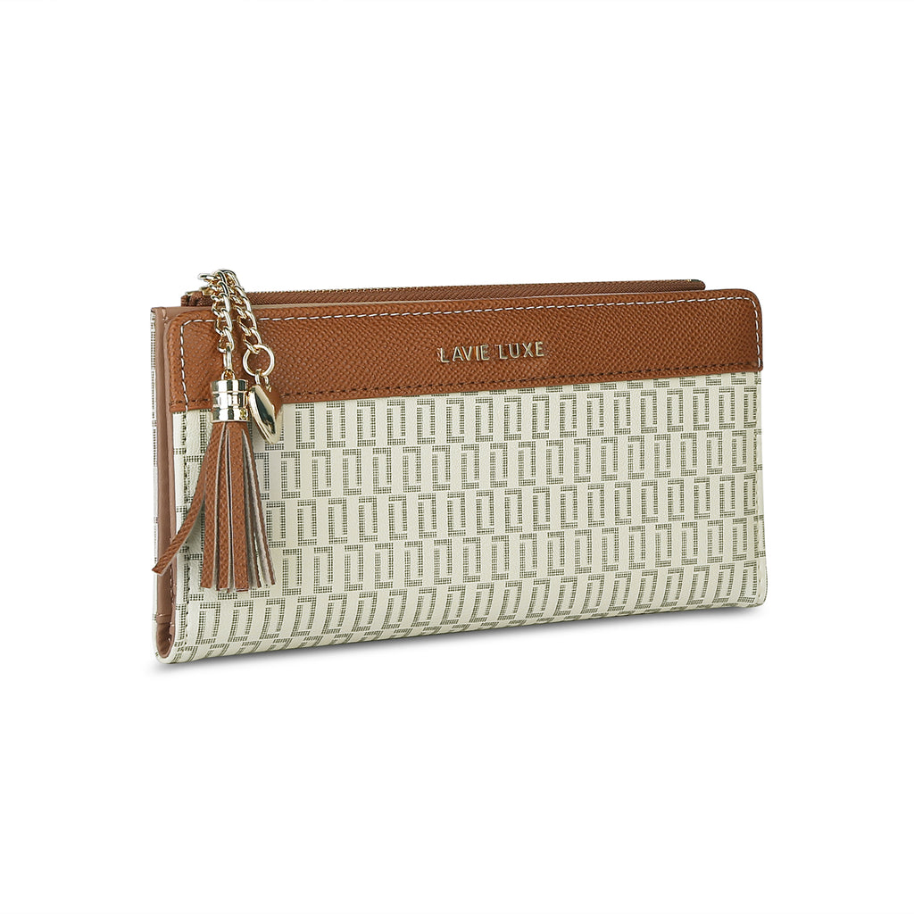 Lavie Luxe Mono Safain Off White Large Women's Bifold Zip Wallet