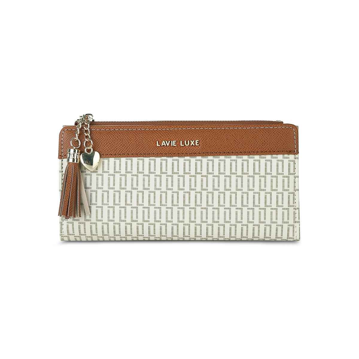 Lavie Luxe Mono Safain Off White Large Women's Bifold Zip Wallet