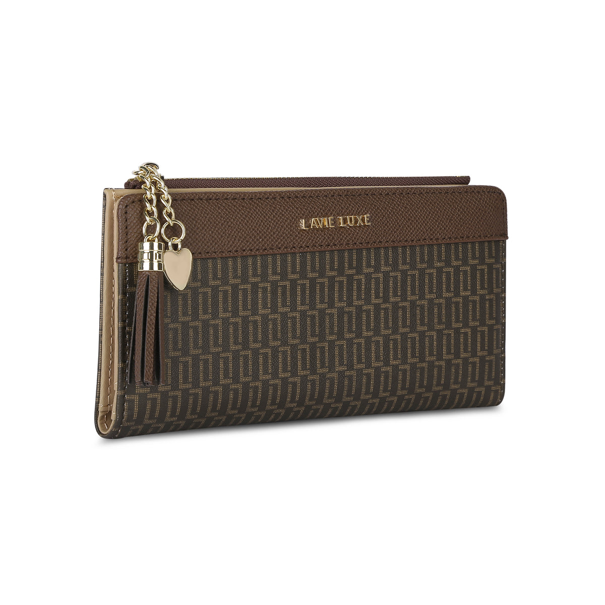 Lavie Luxe Mono Safain Choco Large Women's Bifold Zip Wallet