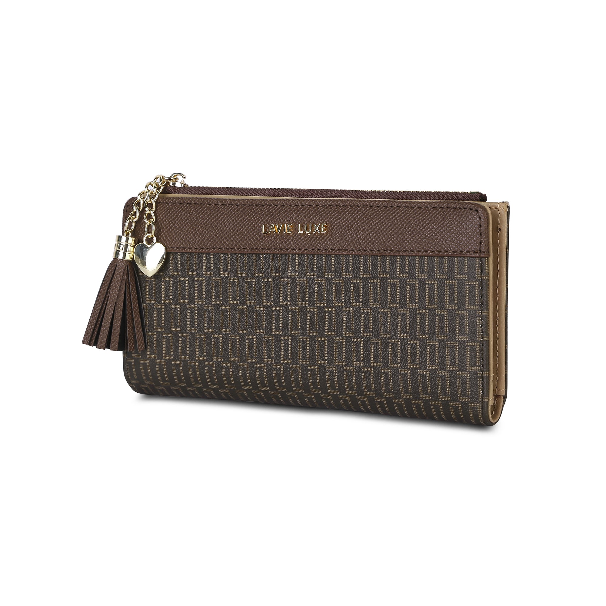 Lavie Luxe Mono Safain Choco Large Women's Bifold Zip Wallet