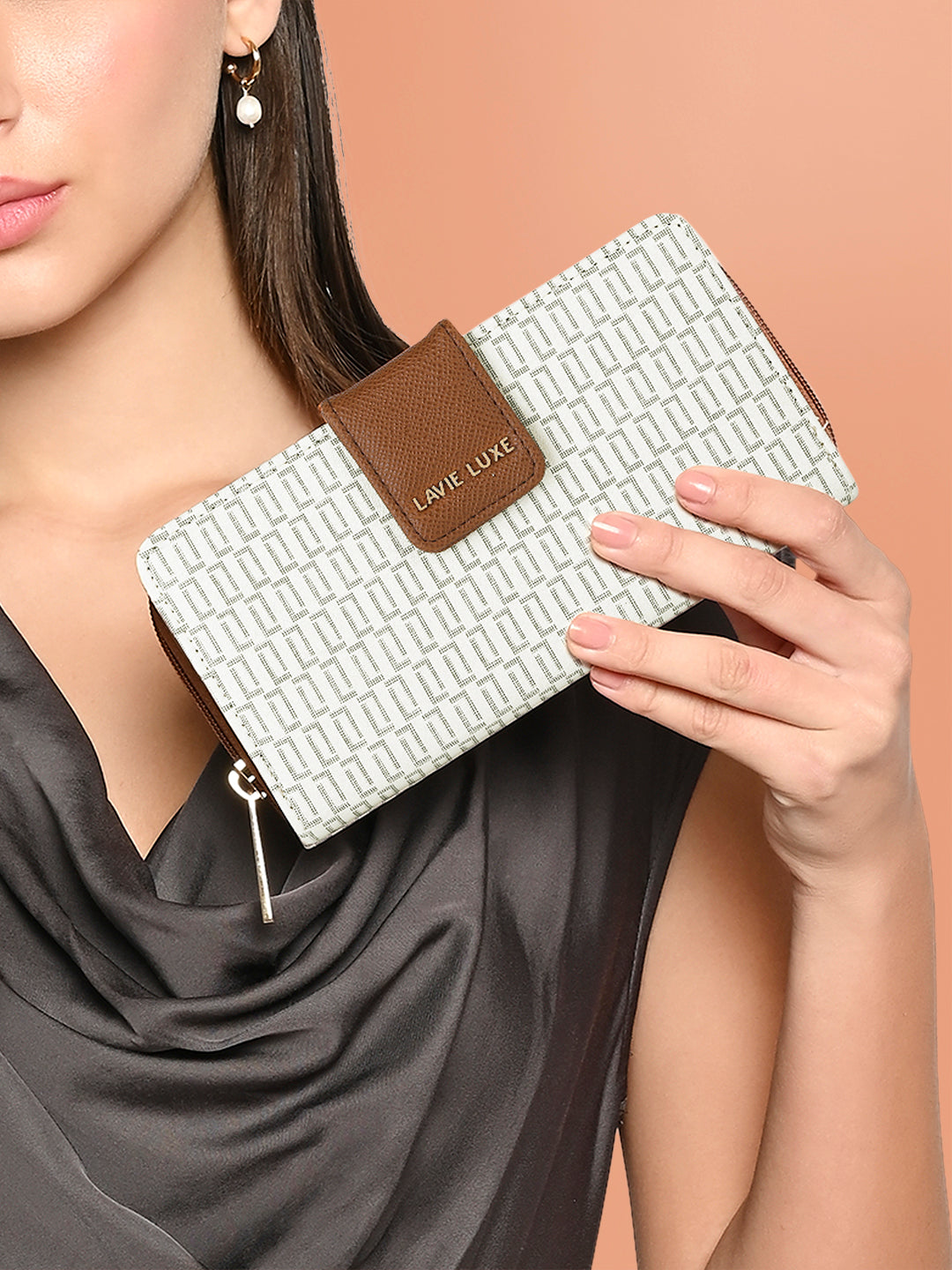 Lavie Luxe Mono Mia Off White Large Women's Bifold Wallet