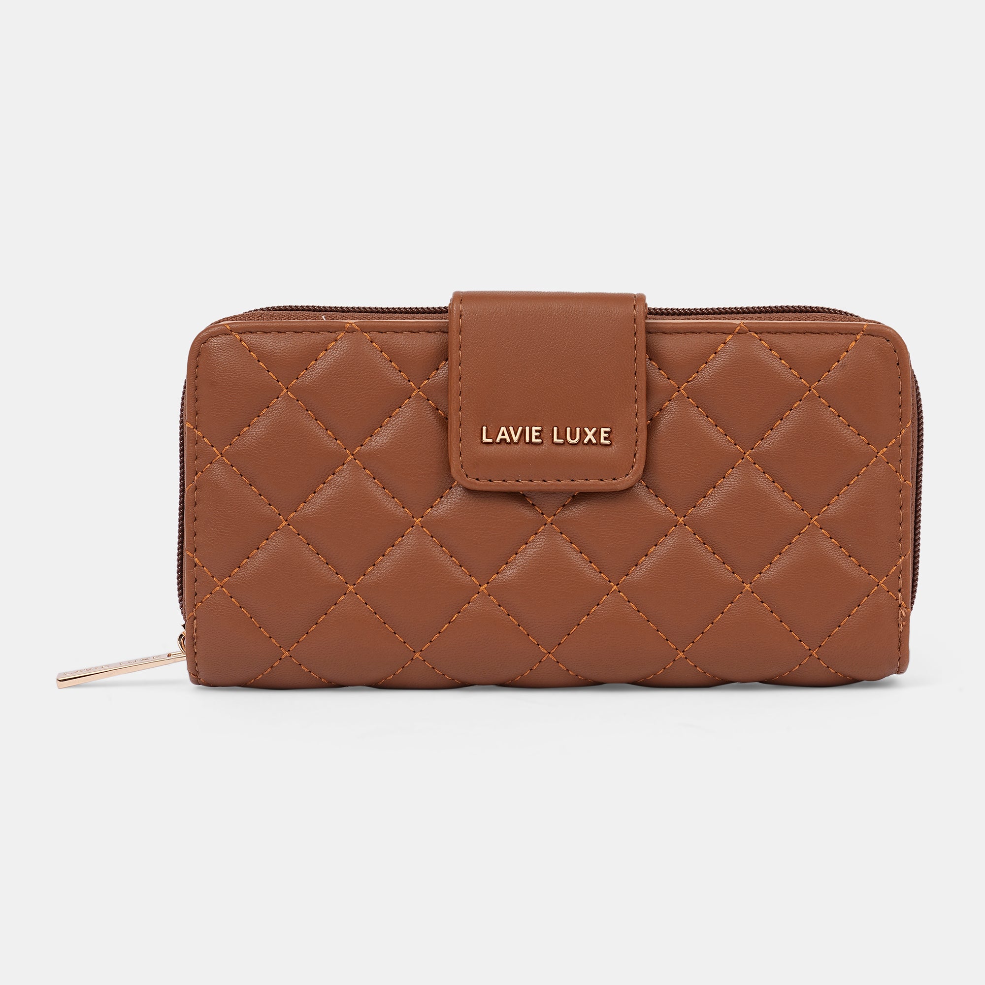 Lavie Luxe Diamond Bifold Tan Large Women's Zip Wallet
